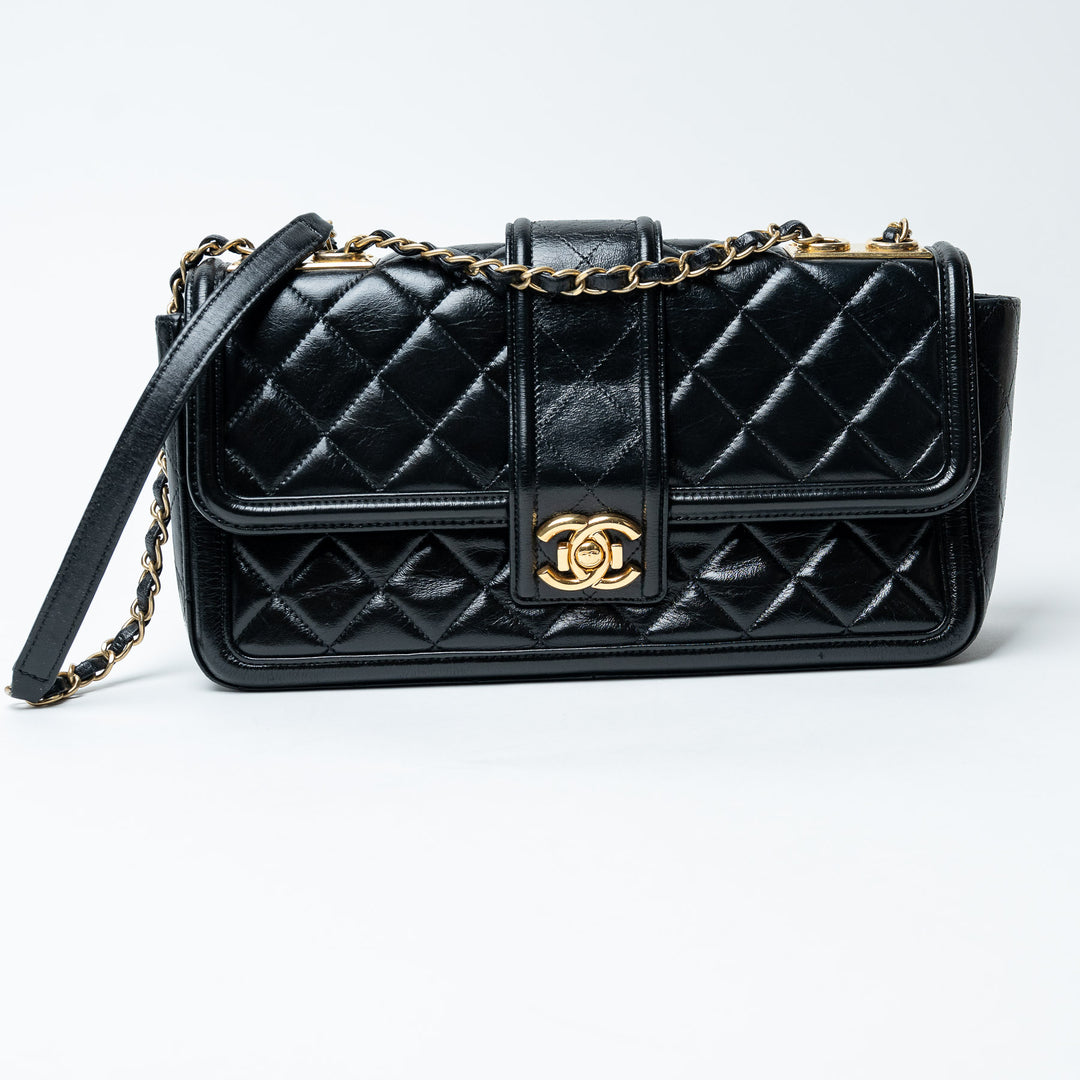 Black Quilted Lambskin Leather Single Flap Bag. (view 8)