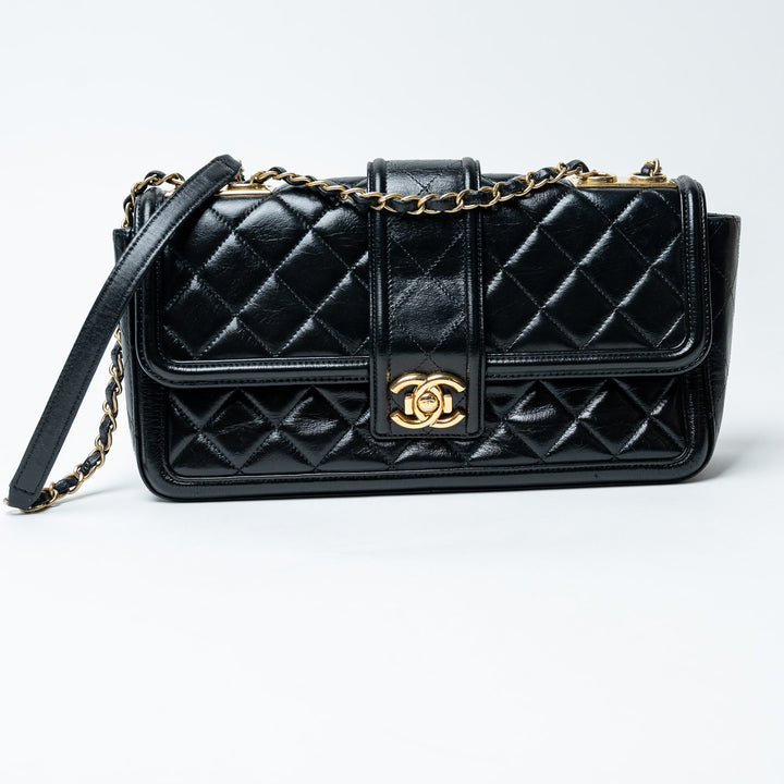 Black Quilted Lambskin Leather Single Flap Bag. (view 8)