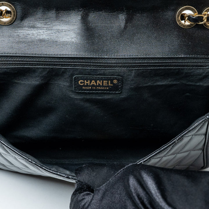 Black Quilted Lambskin Leather Single Flap Bag. (view 9)