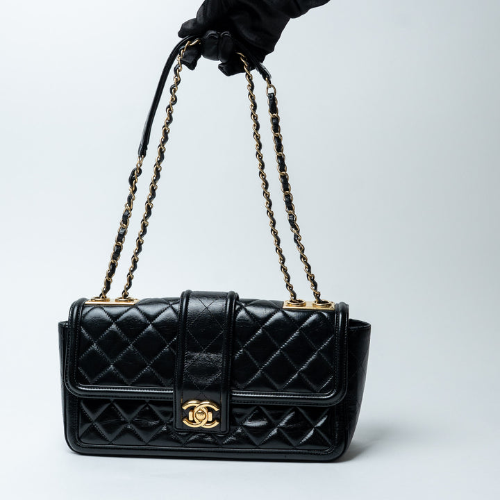 Black Quilted Lambskin Leather Single Flap Bag. (view 10)