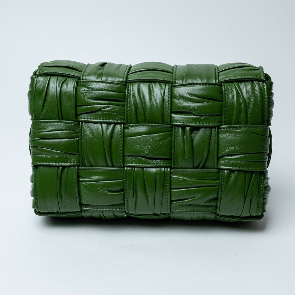 Green Intrecciato Leather Plissé Cassette Shoulder Bag. (view 2)