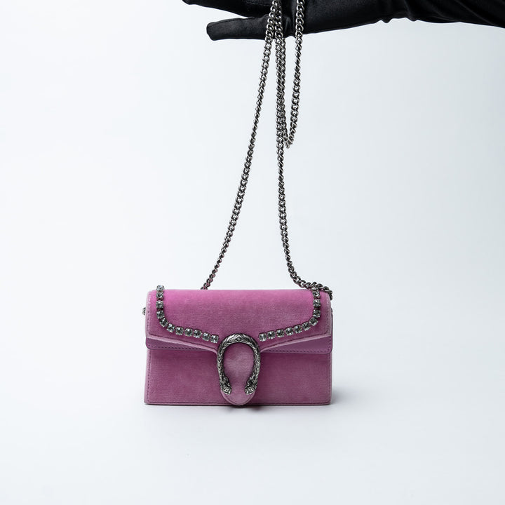 Pink Velvet Small Dionysus Chain Shoulder Bag. (view 8)