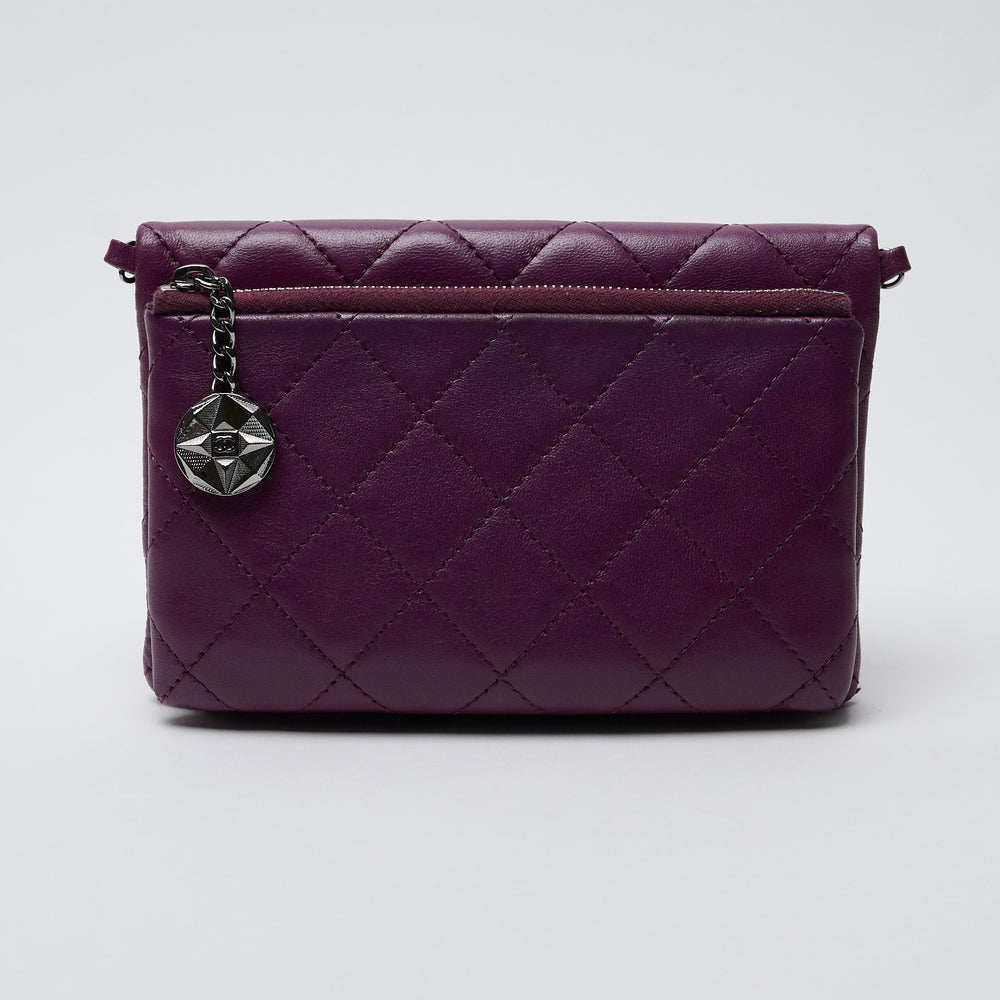 Purple Lambskin Leather Quilted Mini Flap Bag. (view 2)