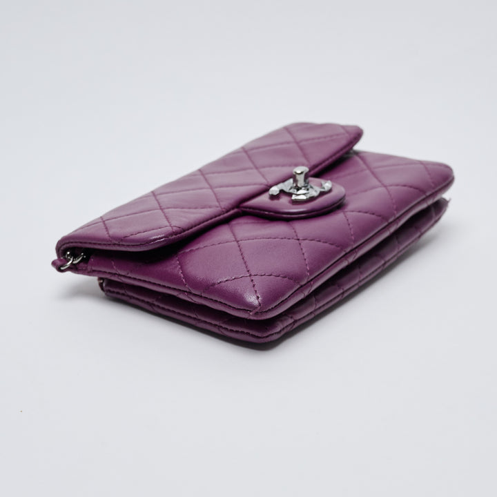 Purple Lambskin Leather Quilted Mini Flap Bag. (view 4)
