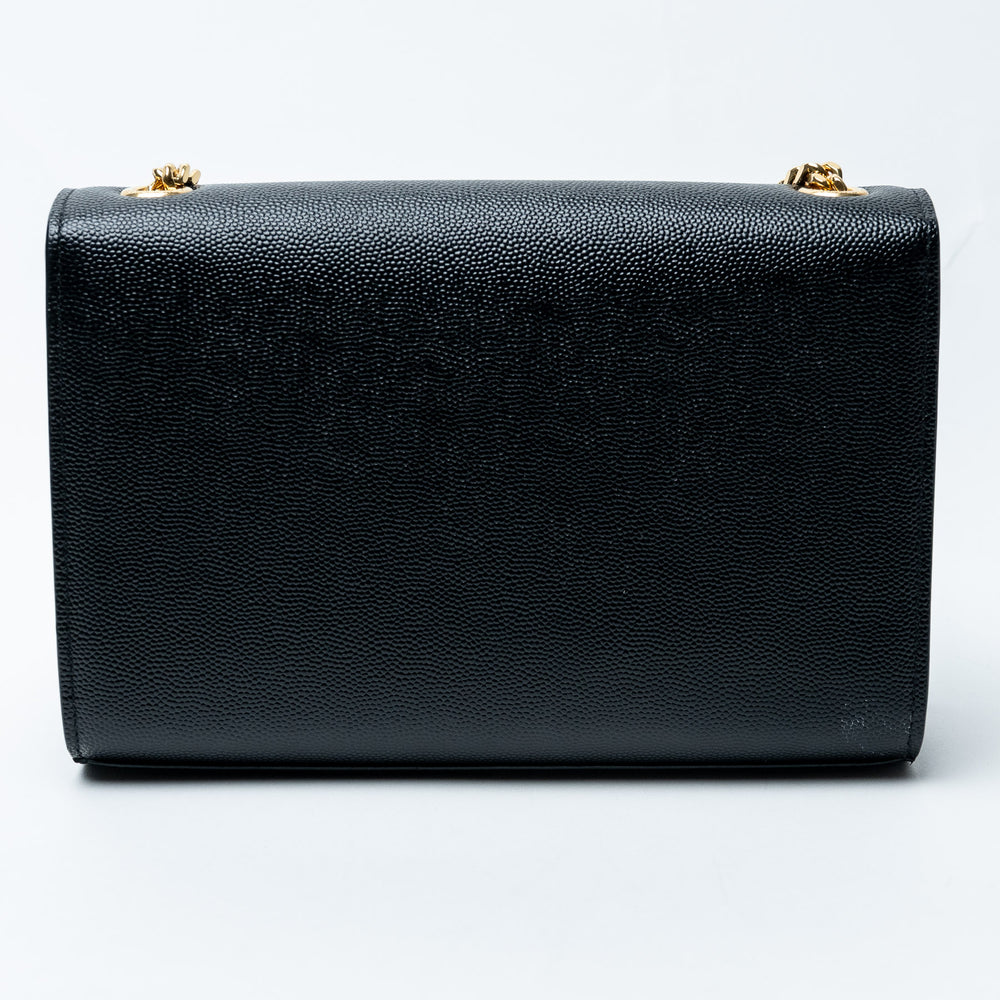 Black Grained Calfskin Leather Small Kate Chain Bag. (view 2)