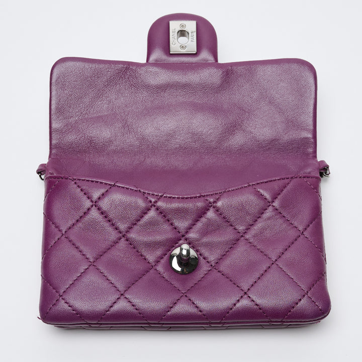 Purple Lambskin Leather Quilted Mini Flap Bag. (view 6)