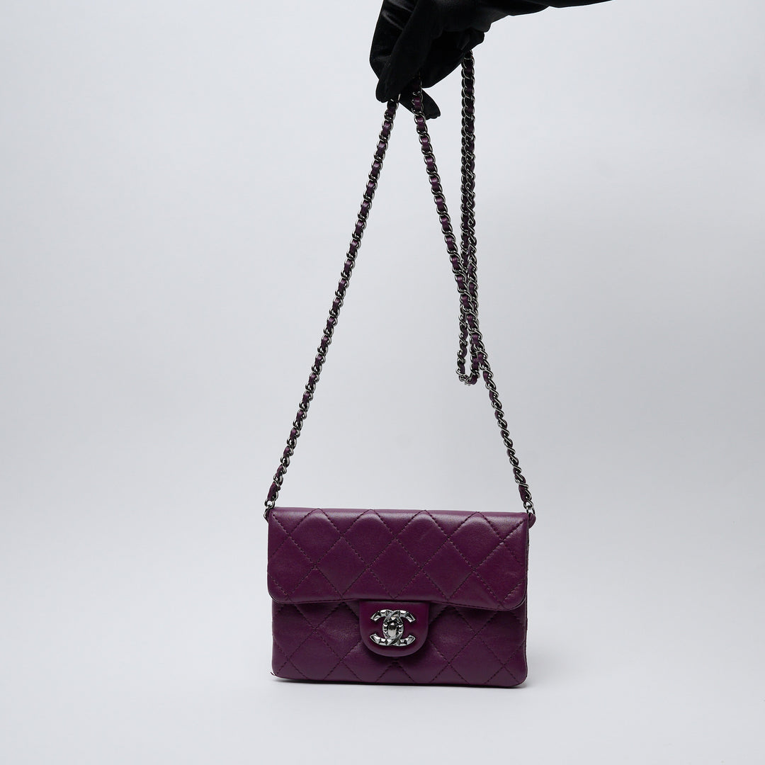 Purple Lambskin Leather Quilted Mini Flap Bag. (view 10)