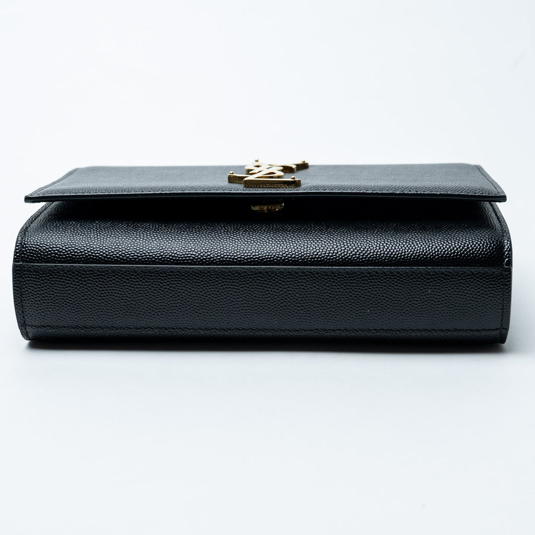 Black Grained Calfskin Leather Small Kate Chain Bag. (view 3)