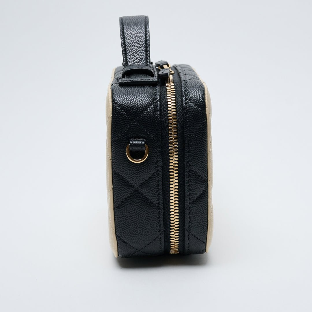 Cream and Black Caviar Leather Filigree Vanity Case. (view 2)
