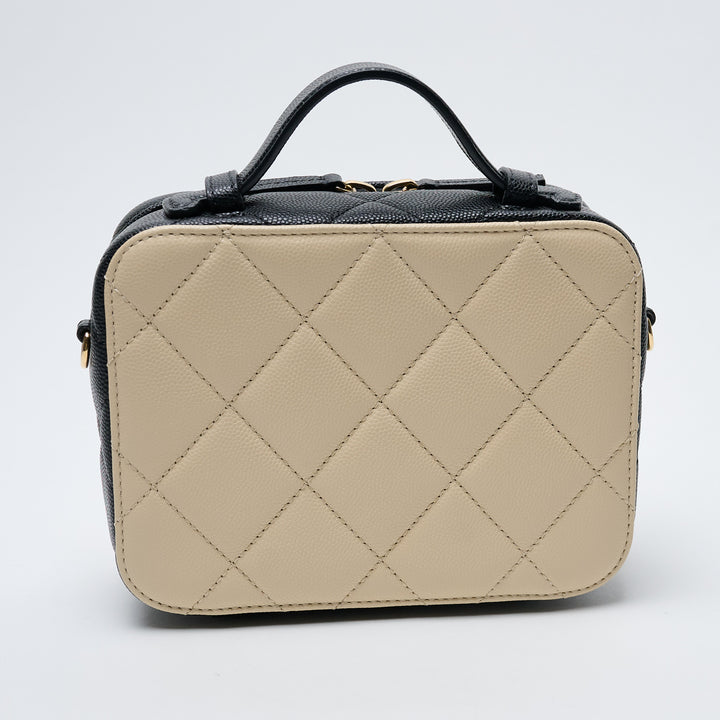Cream and Black Caviar Leather Filigree Vanity Case. (view 3)