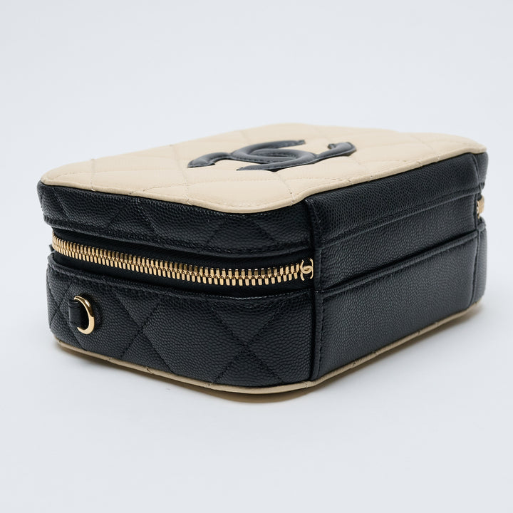 Cream and Black Caviar Leather Filigree Vanity Case. (view 5)