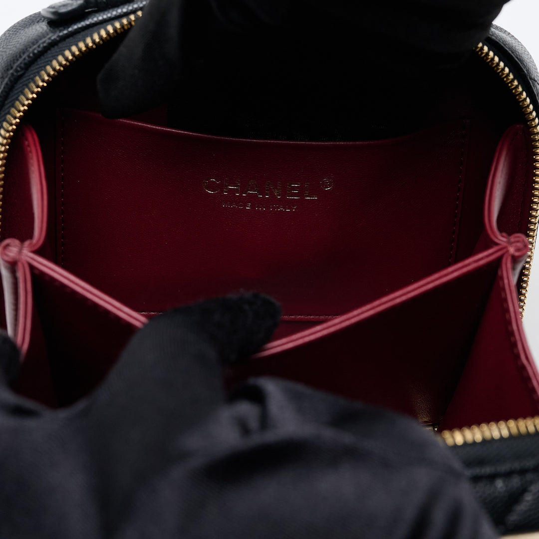Cream and Black Caviar Leather Filigree Vanity Case. (view 7)