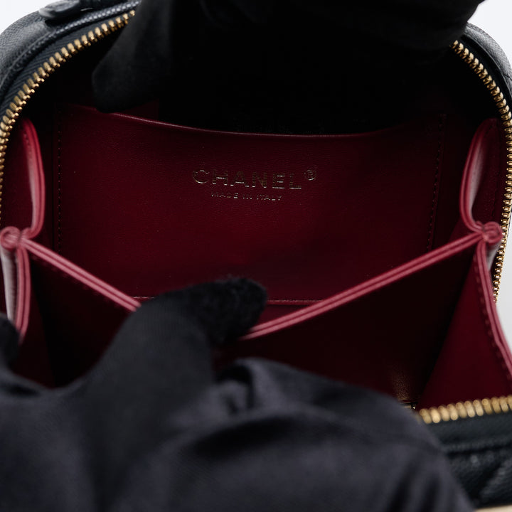 Cream and Black Caviar Leather Filigree Vanity Case. (view 7)