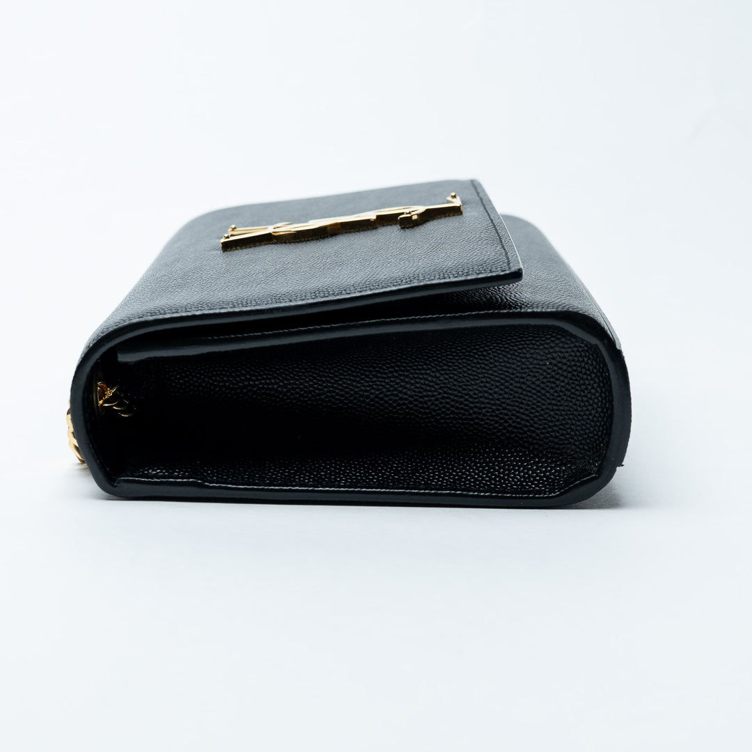 Black Grained Calfskin Leather Small Kate Chain Bag. (view 4)