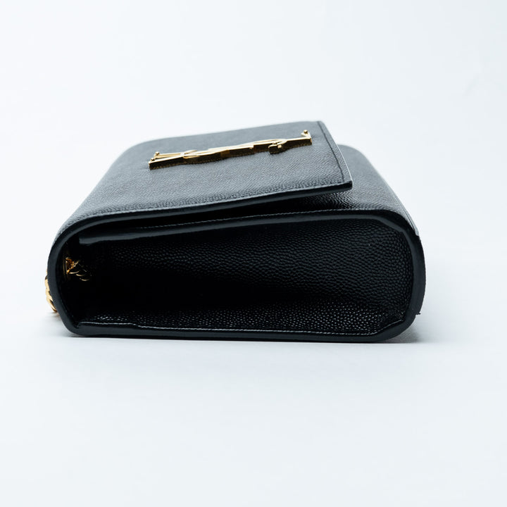 Black Grained Calfskin Leather Small Kate Chain Bag. (view 4)