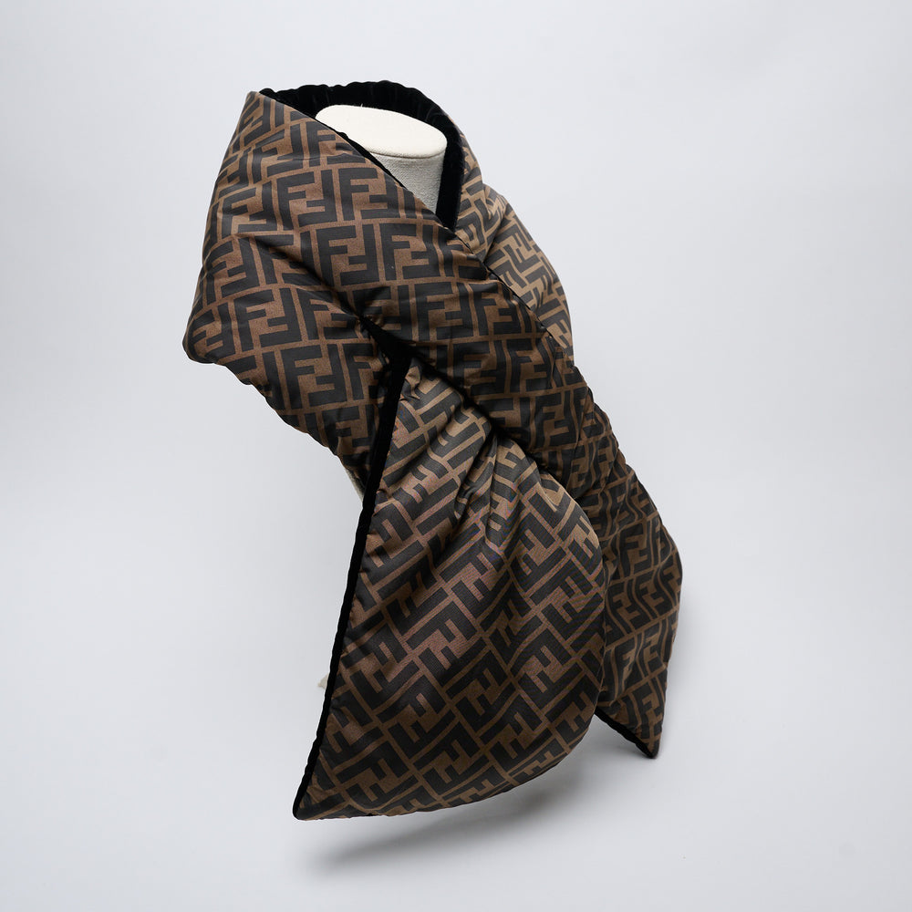Brown FF Zucca Nylon Puffer Scarf. (view 2)