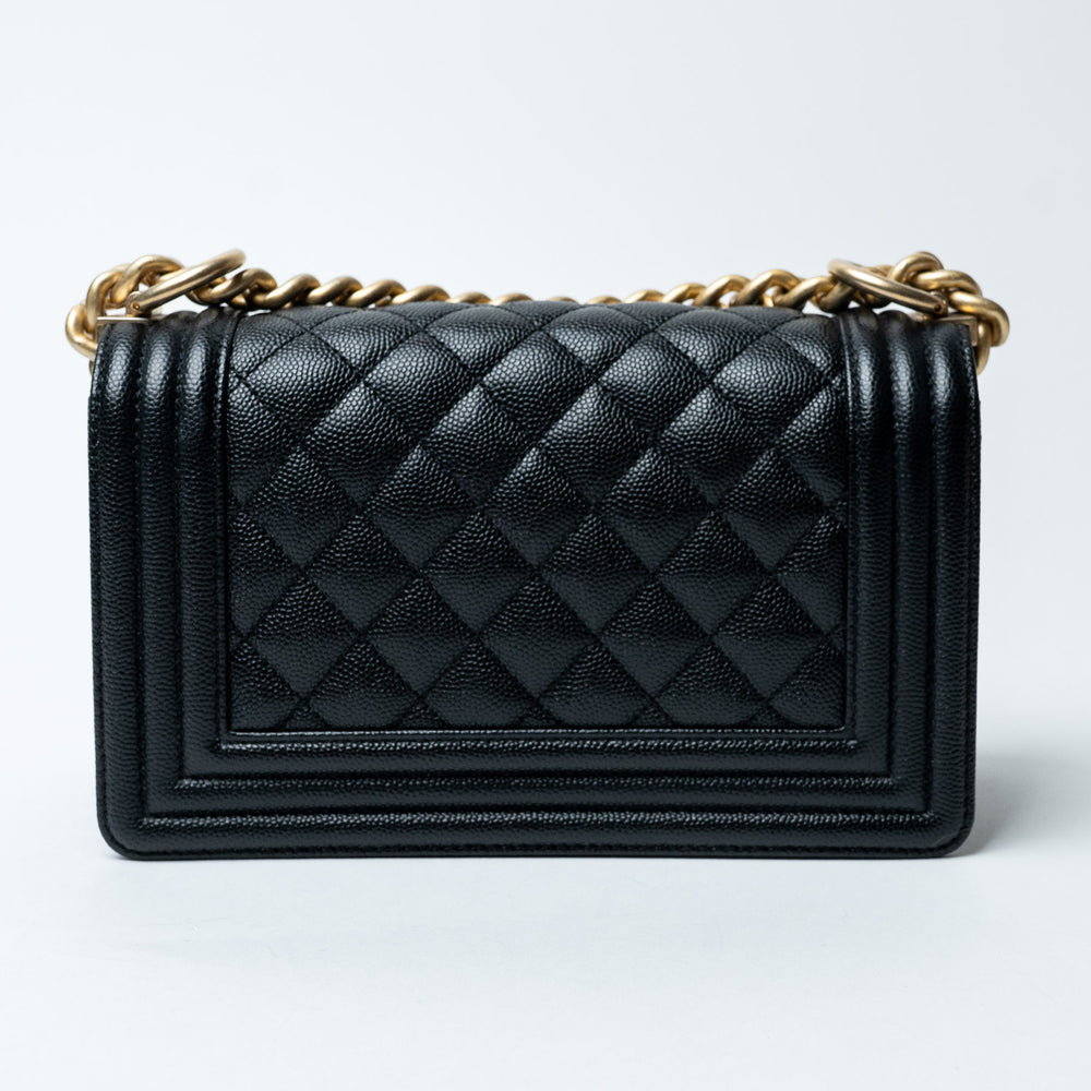 Black Caviar Leather Small Boy Bag. (view 2)