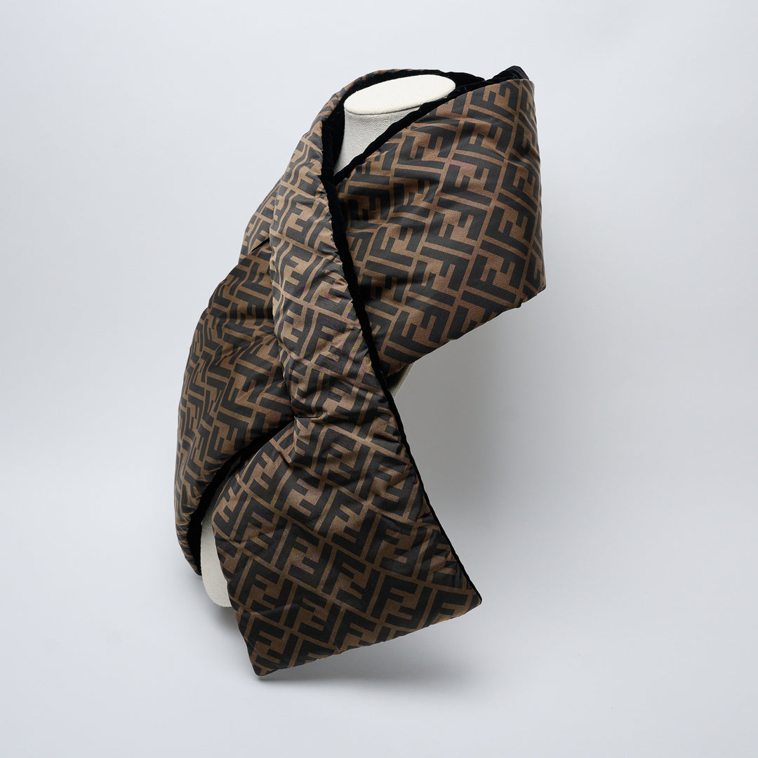 Brown FF Zucca Nylon Puffer Scarf. (view 3)