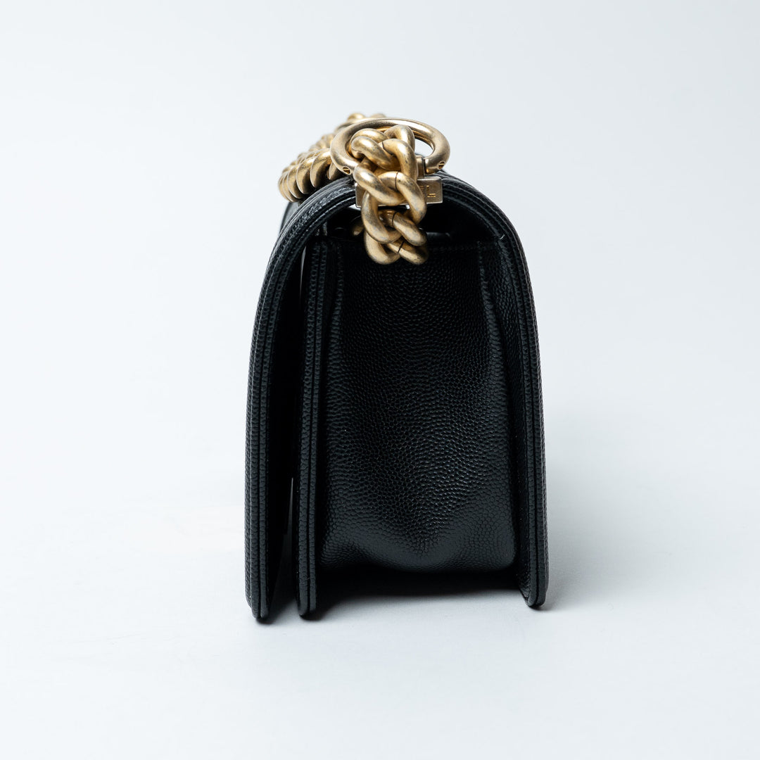 Black Caviar Leather Small Boy Bag. (view 3)