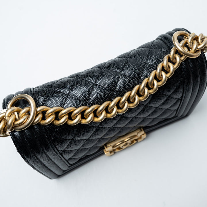 Black Caviar Leather Small Boy Bag. (view 4)