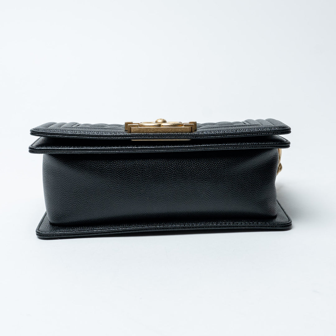 Black Caviar Leather Small Boy Bag. (view 5)