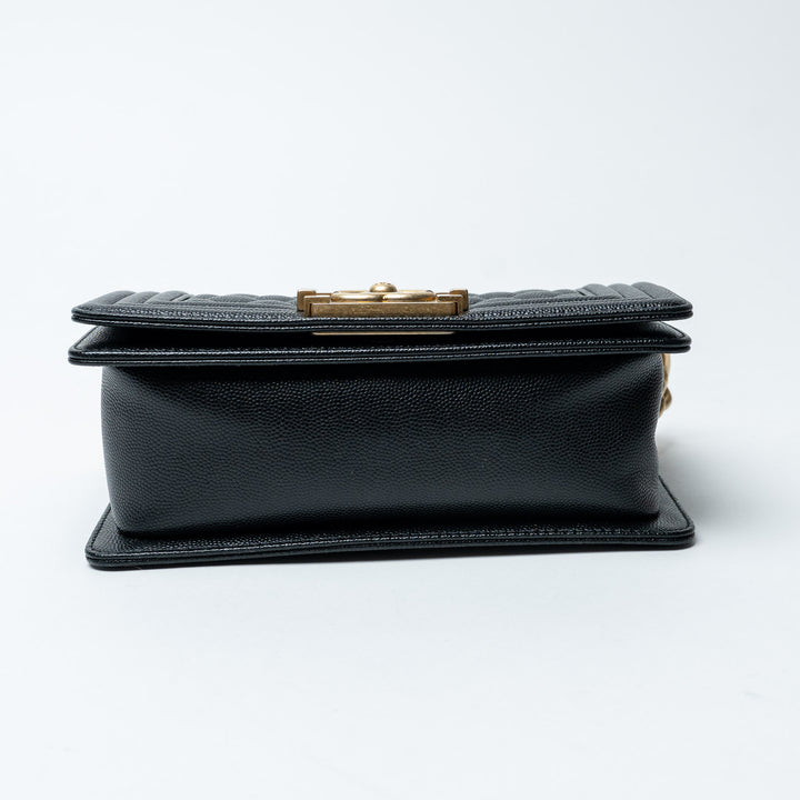 Black Caviar Leather Small Boy Bag. (view 5)