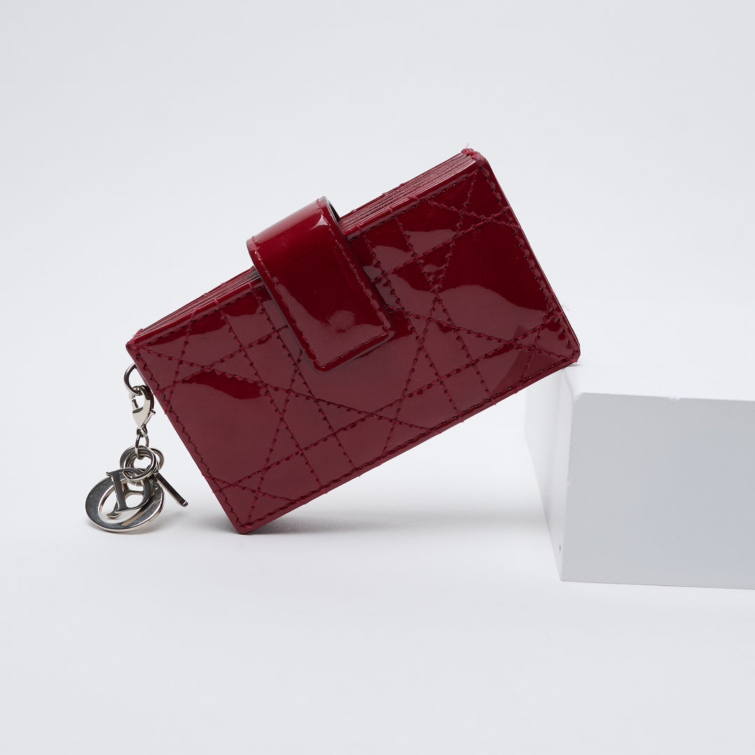 Red Patent Leather Lady Dior Cannage Card Holder. (view 2)