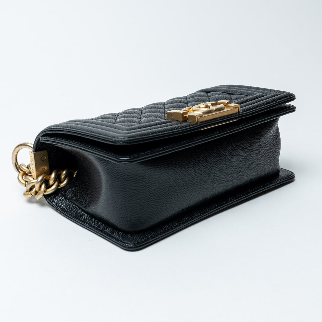 Black Caviar Leather Small Boy Bag. (view 6)