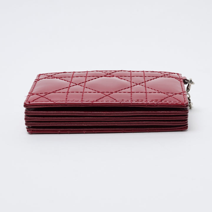 Red Patent Leather Lady Dior Cannage Card Holder. (view 3)