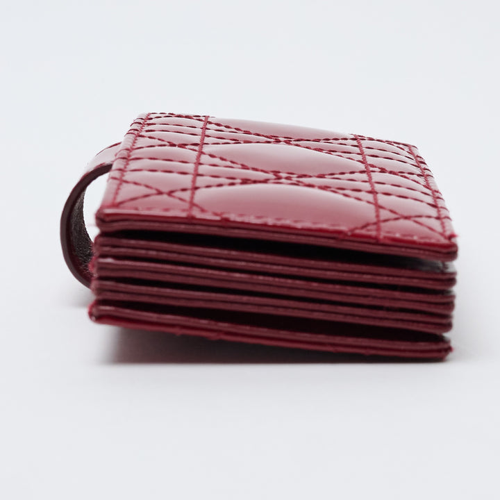 Red Patent Leather Lady Dior Cannage Card Holder. (view 4)