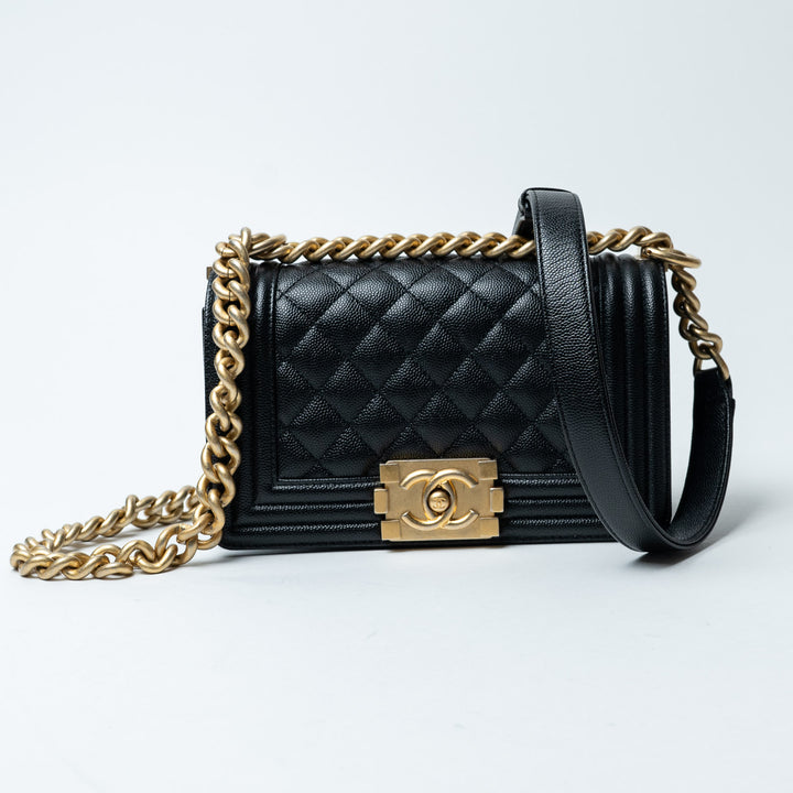 Black Caviar Leather Small Boy Bag. (view 7)