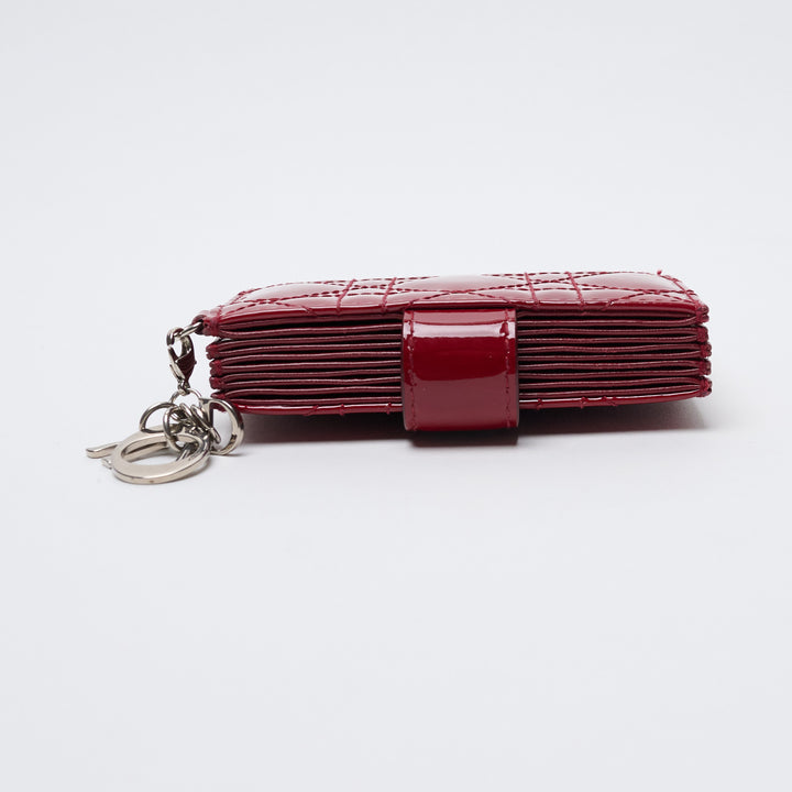 Red Patent Leather Lady Dior Cannage Card Holder. (view 5)