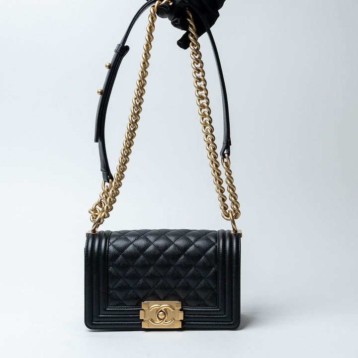 Black Caviar Leather Small Boy Bag. (view 8)
