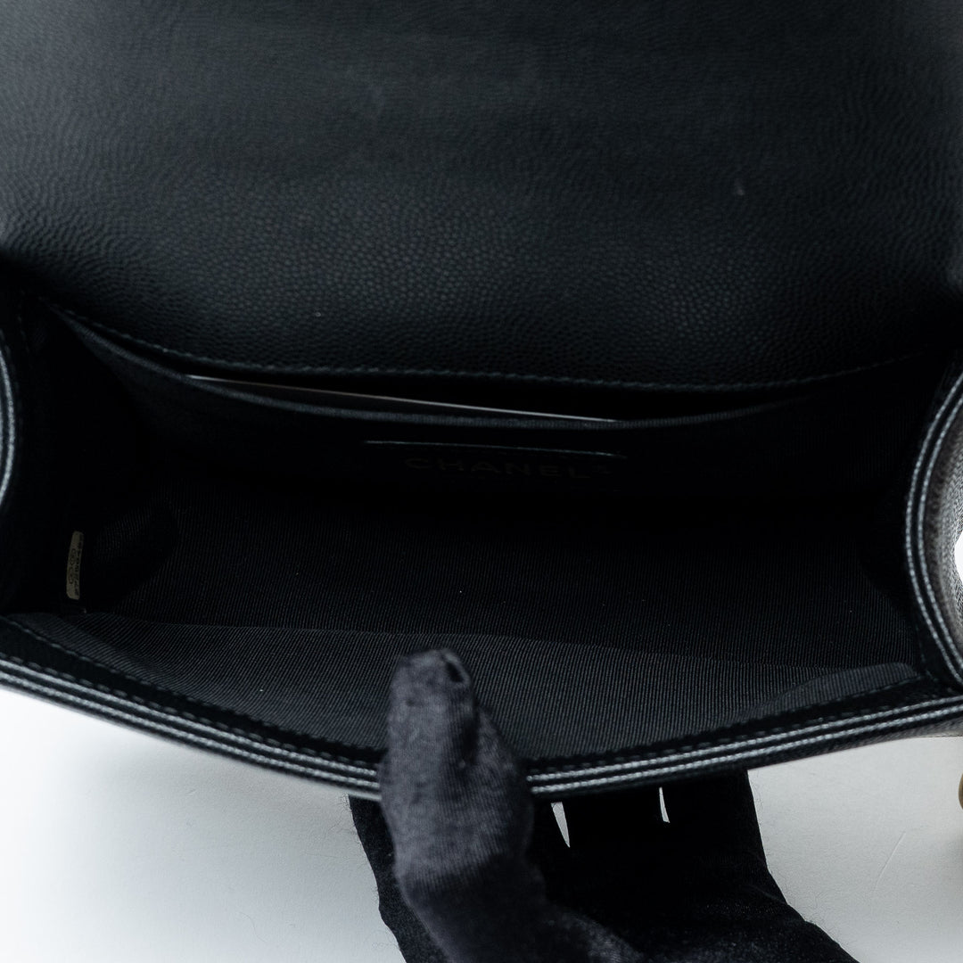 Black Caviar Leather Small Boy Bag. (view 9)