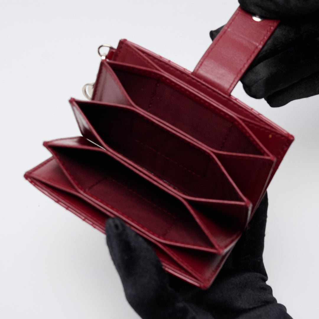 Red Patent Leather Lady Dior Cannage Card Holder. (view 6)
