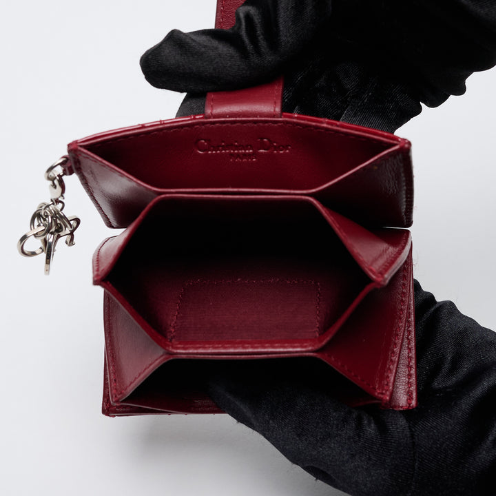 Red Patent Leather Lady Dior Cannage Card Holder. (view 7)