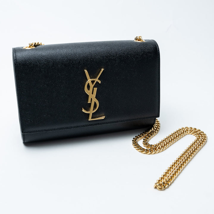 Black Grained Calfskin Leather Small Kate Chain Bag. (view 5)