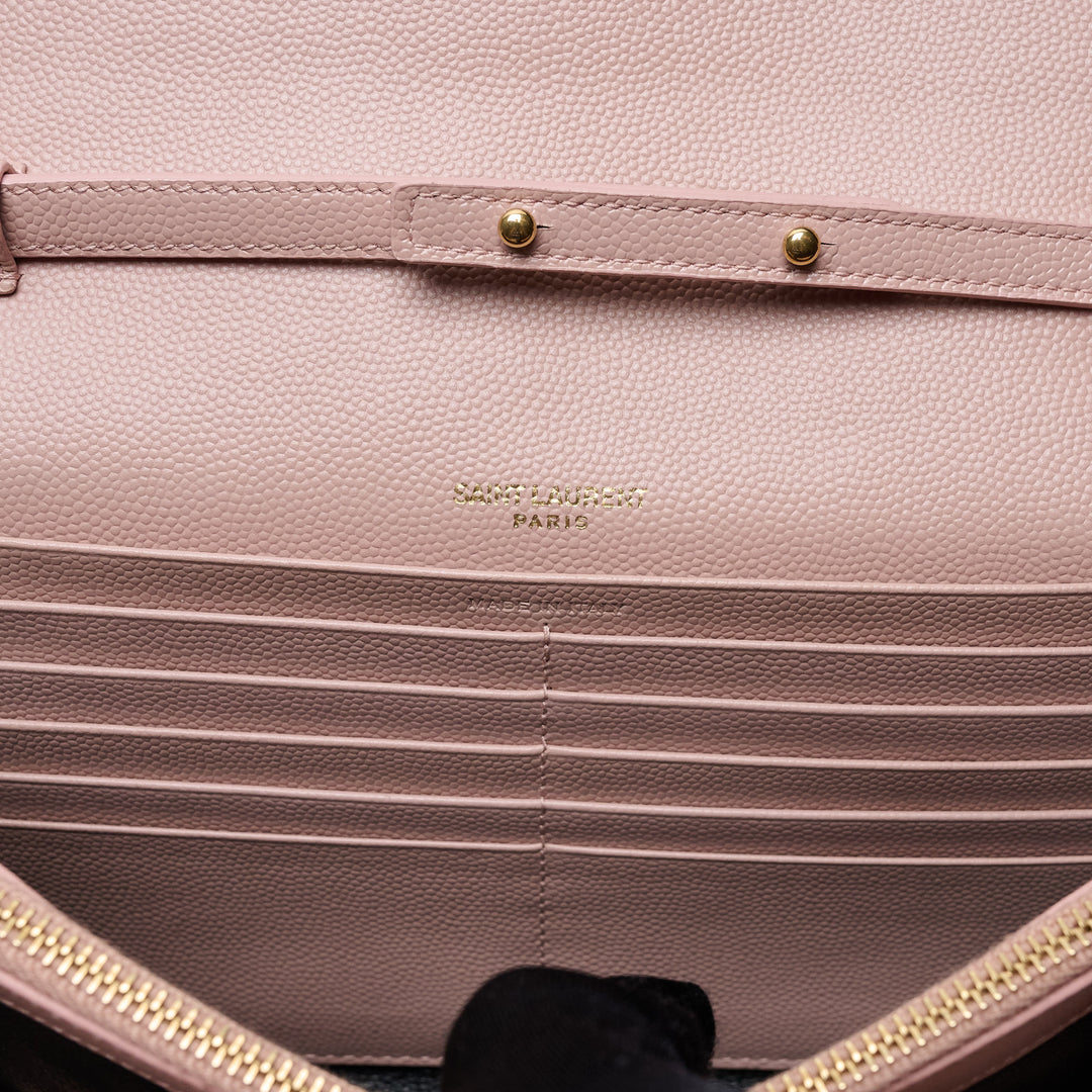 Pink Grain de Poudre Leather Cassandre Envelope Wallet on Chain. (view 10)