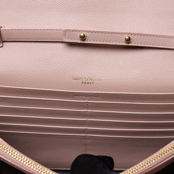 Pink Grain de Poudre Leather Cassandre Envelope Wallet on Chain. (view 10)