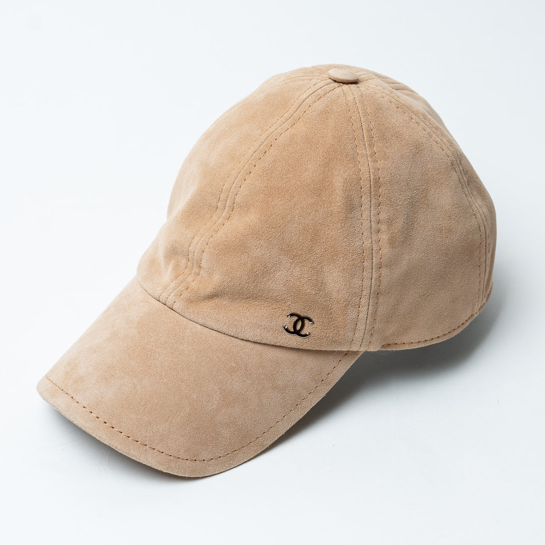 Beige Goatskin Suede Baseball Cap. (front)