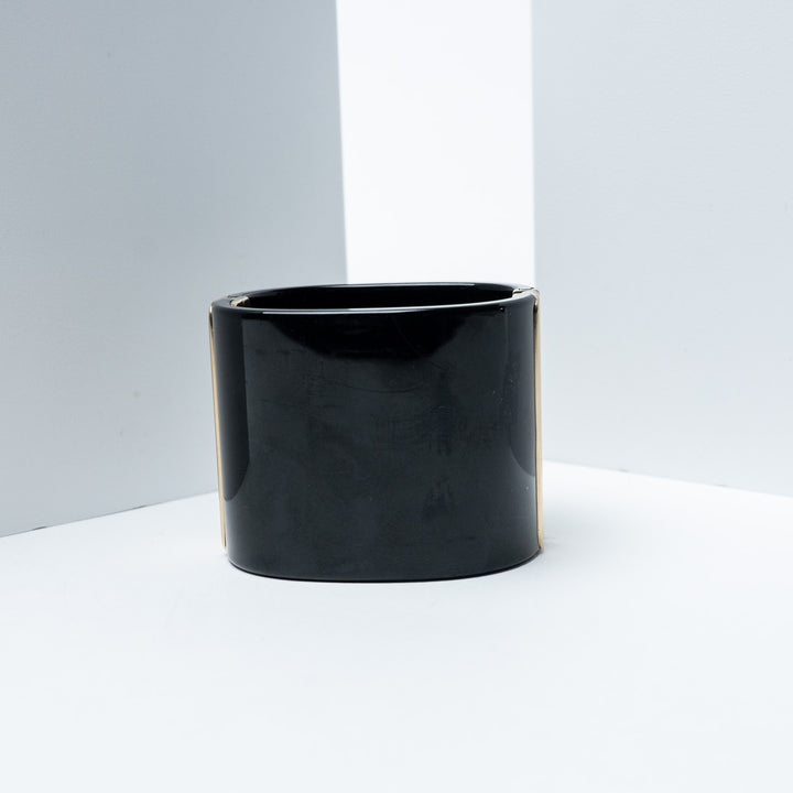 Black Resin Faux Pearl Cuff Bracelet. (view 3)