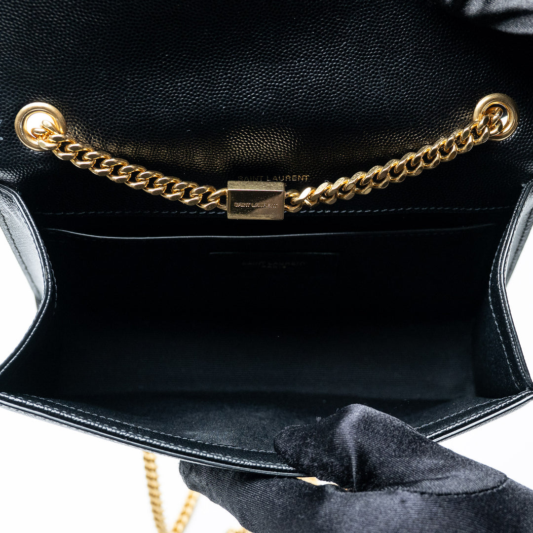 Black Grained Calfskin Leather Small Kate Chain Bag. (view 7)