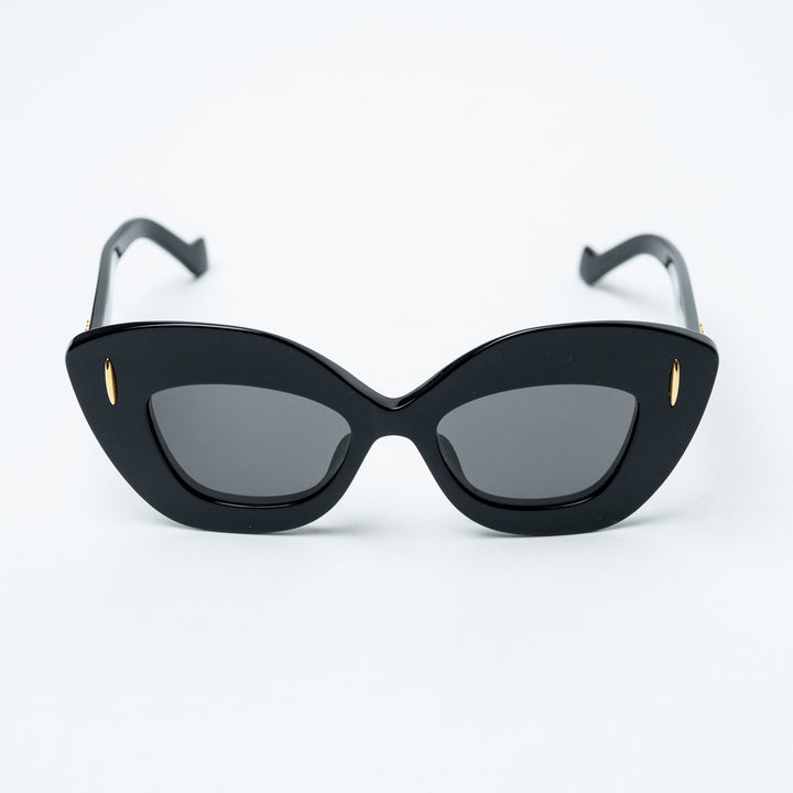 Black Acetate Anagram Cat-Eye Sunglasses. (front)