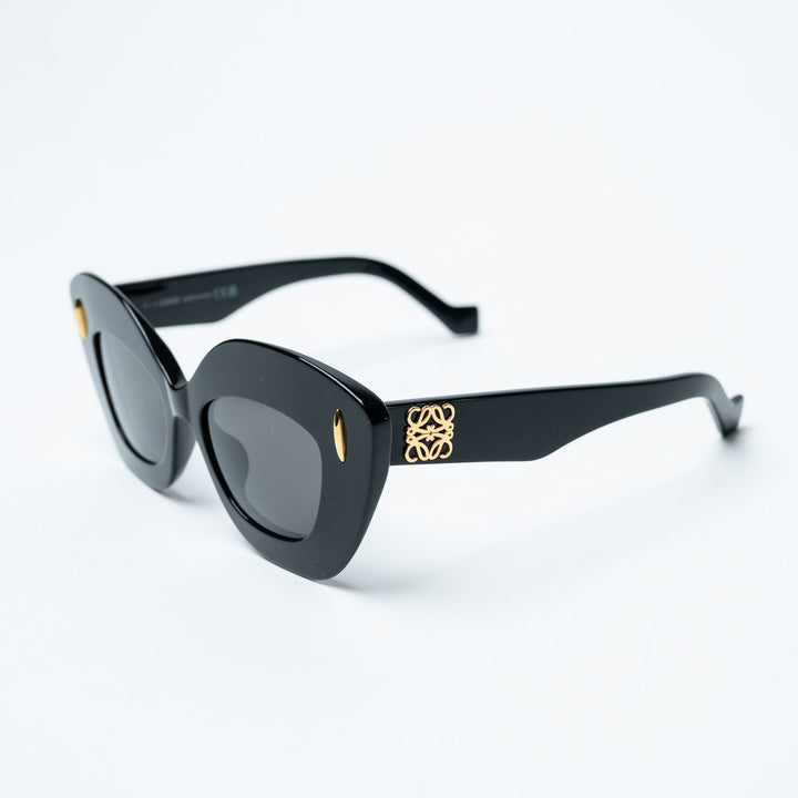 Black Acetate Anagram Cat-Eye Sunglasses. (view 3)