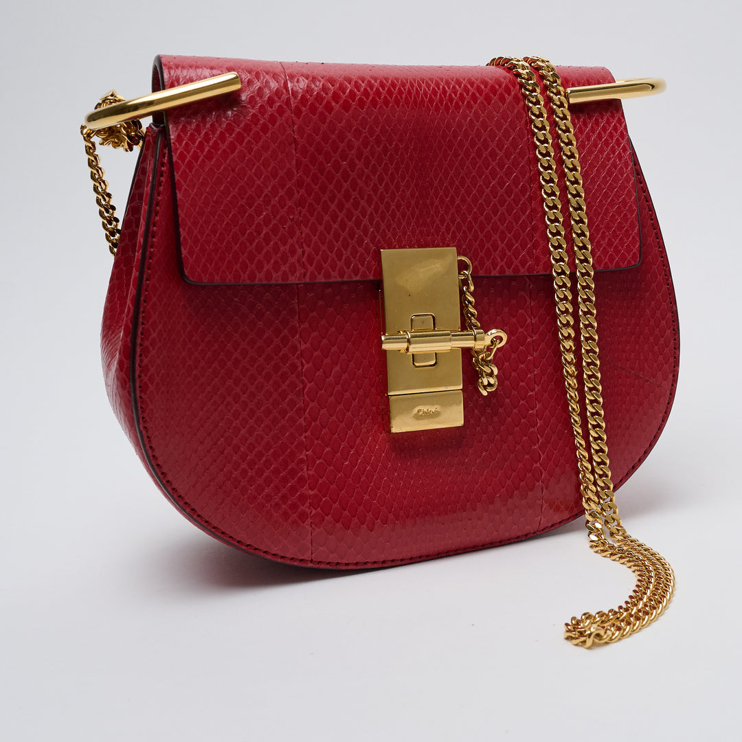 Red Python Small Drew Bag. (front)