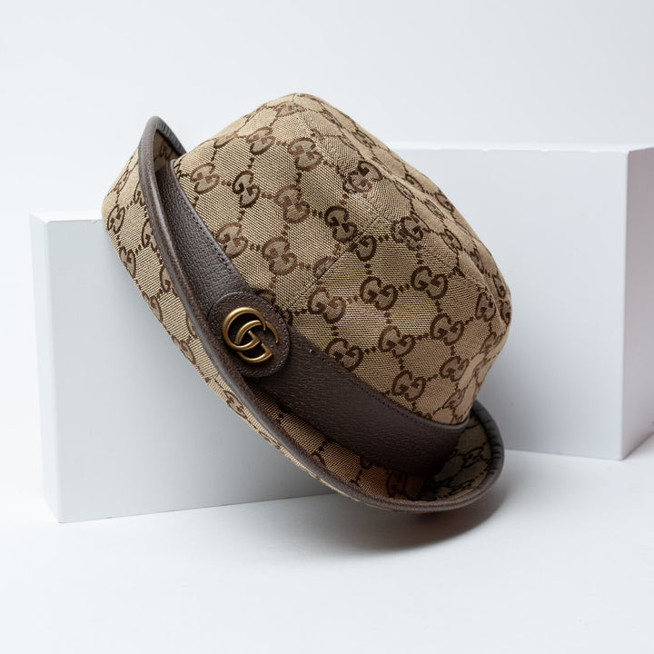 Beige and Brown GG Supreme Canvas Bucket Hat. (view 2)