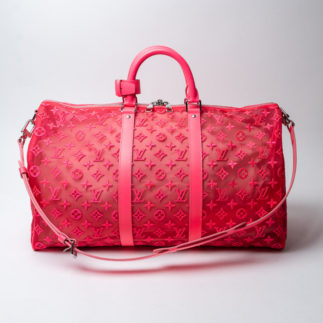 Pink Fluo Monogram Mesh Keepall Bandoulière 50. (front)