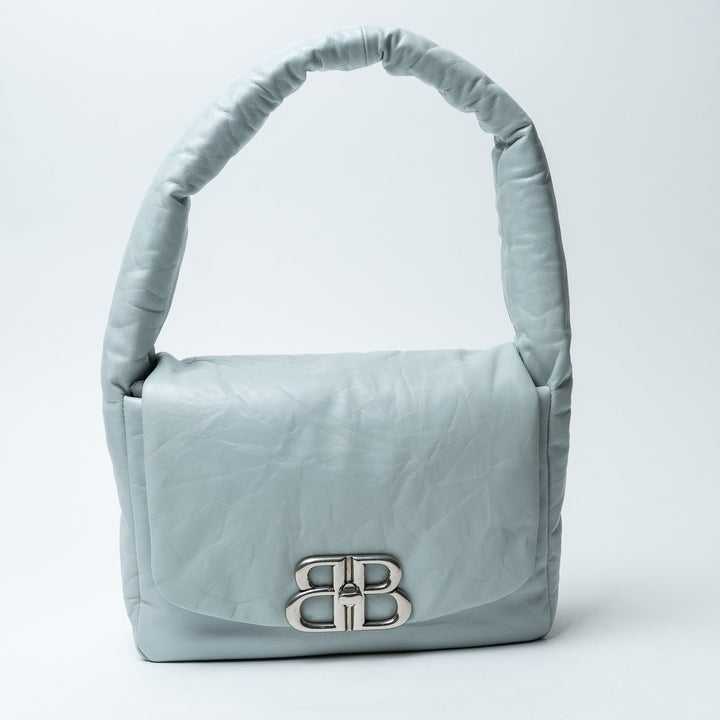 Light Blue Calfskin Leather Small Monaco Sling Bag. (front)
