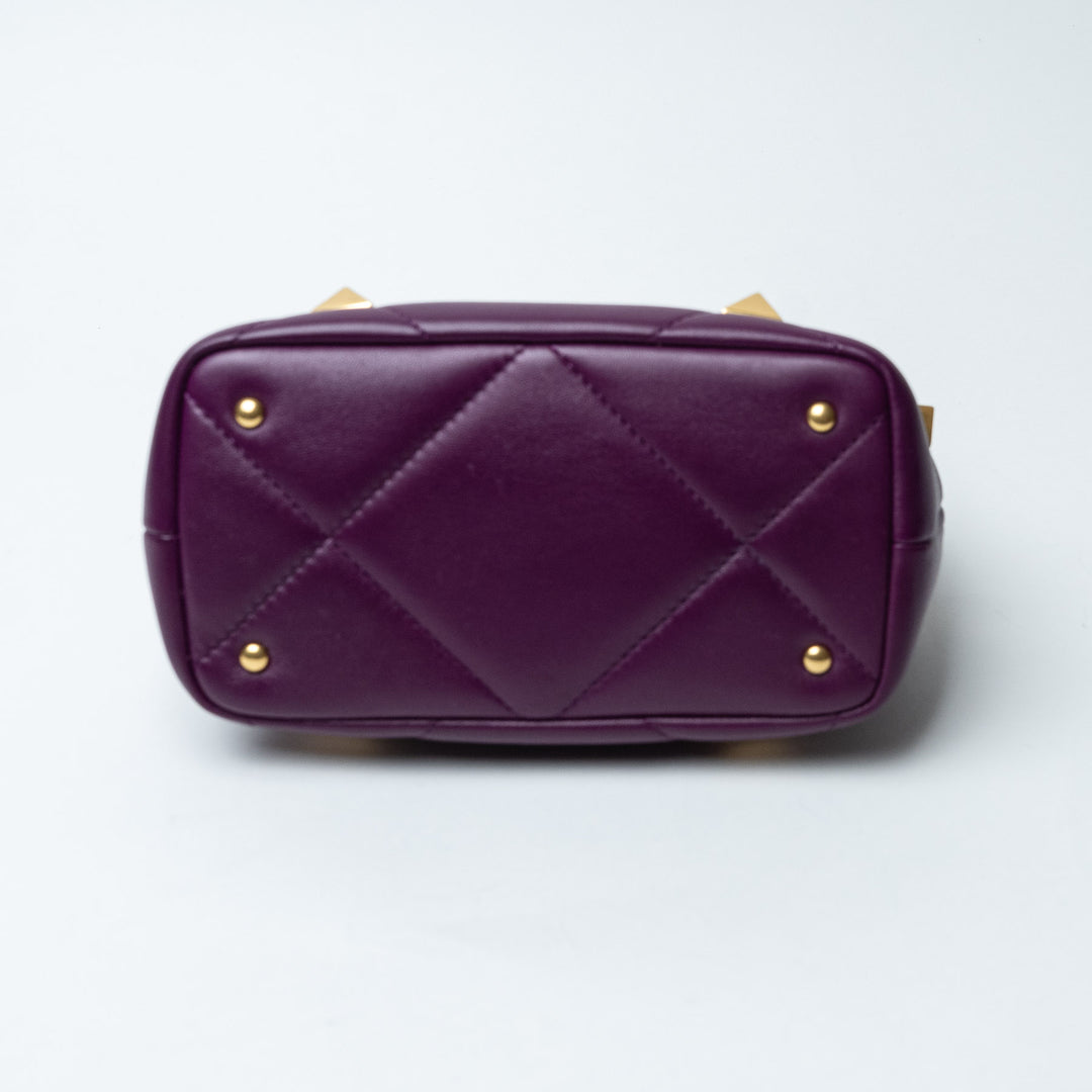 Purple Quilted Nappa Leather Roman Stud Top Handle Bag. (view 9)