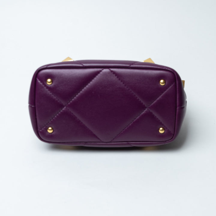 Purple Quilted Nappa Leather Roman Stud Top Handle Bag. (view 9)
